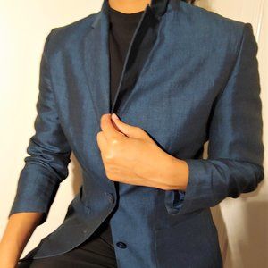 Vintage Casual Dark-Blue Satin Blazer